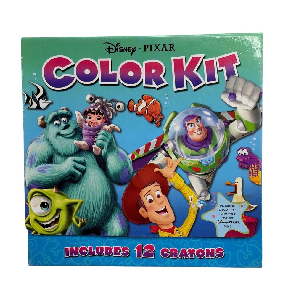 Disney‎ Pixar Color Kit Toy Story Monsters Inc Finding Nemo 6 Books 12 Crayons